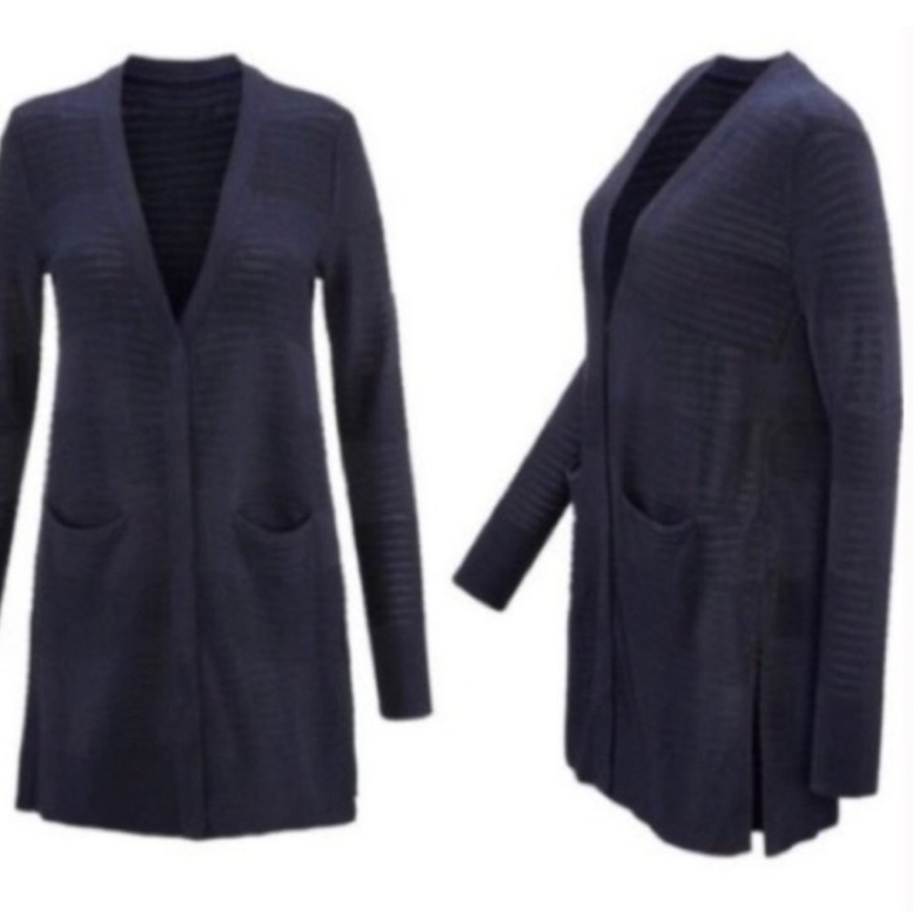 CABI CLASSIC CARDIGAN NAVY BLUE TONAL STRIPE SWEATER WOMENS STYLE 5135 SZ SMALL